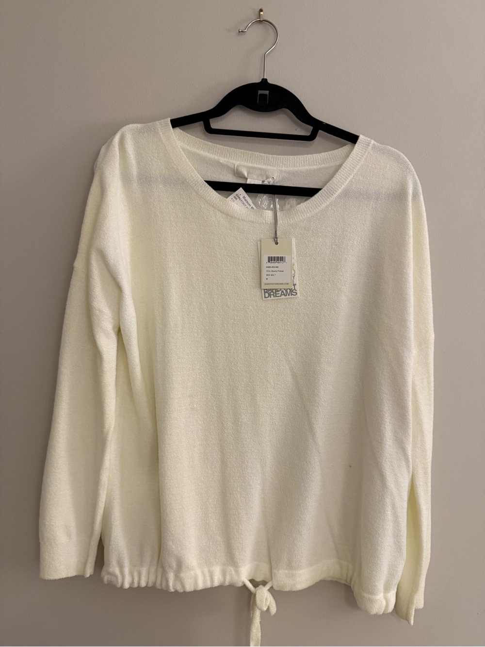 Barefoot Dreams Cream Crewneck Sweater with Drawstring Hem